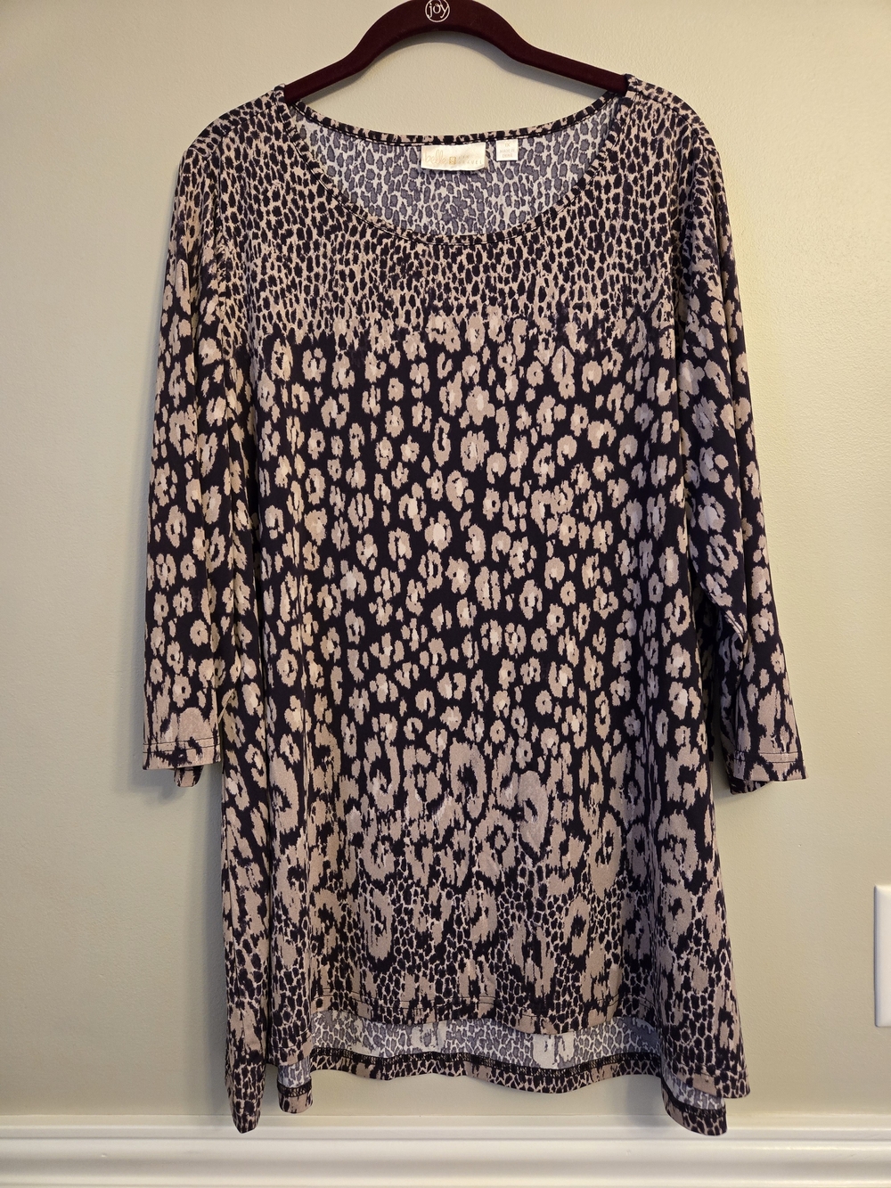 Belle by Kim Gravel Beige and Black Animal Print Scoop Neck Tunic